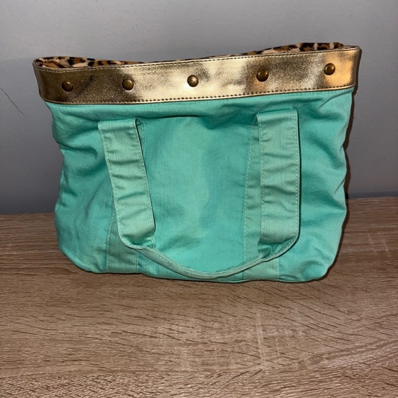 Betsey Johnson Mint Green and Leopard Tote Bag - Picture 3 of 5
